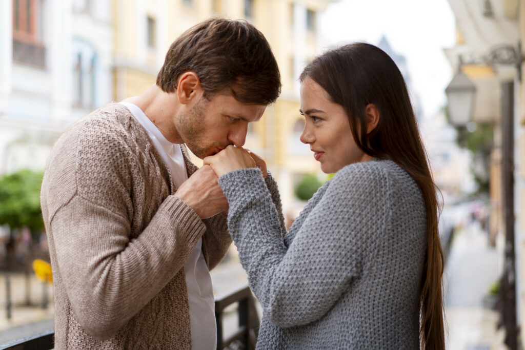 Couple reconciling with love and forgiveness, showing a Christ-centered approach to healing relationships