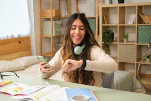 Young woman managing her time wisely to reduce stress in Houston