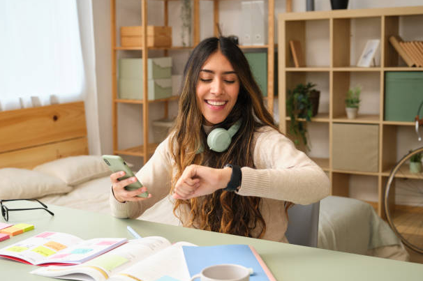 Young woman managing her time wisely to reduce stress in Houston